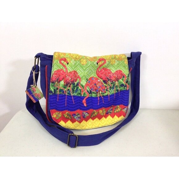 Paul Brent Messenger Bag Purse Tropical Pink Flamingos - Picture 4 of 12